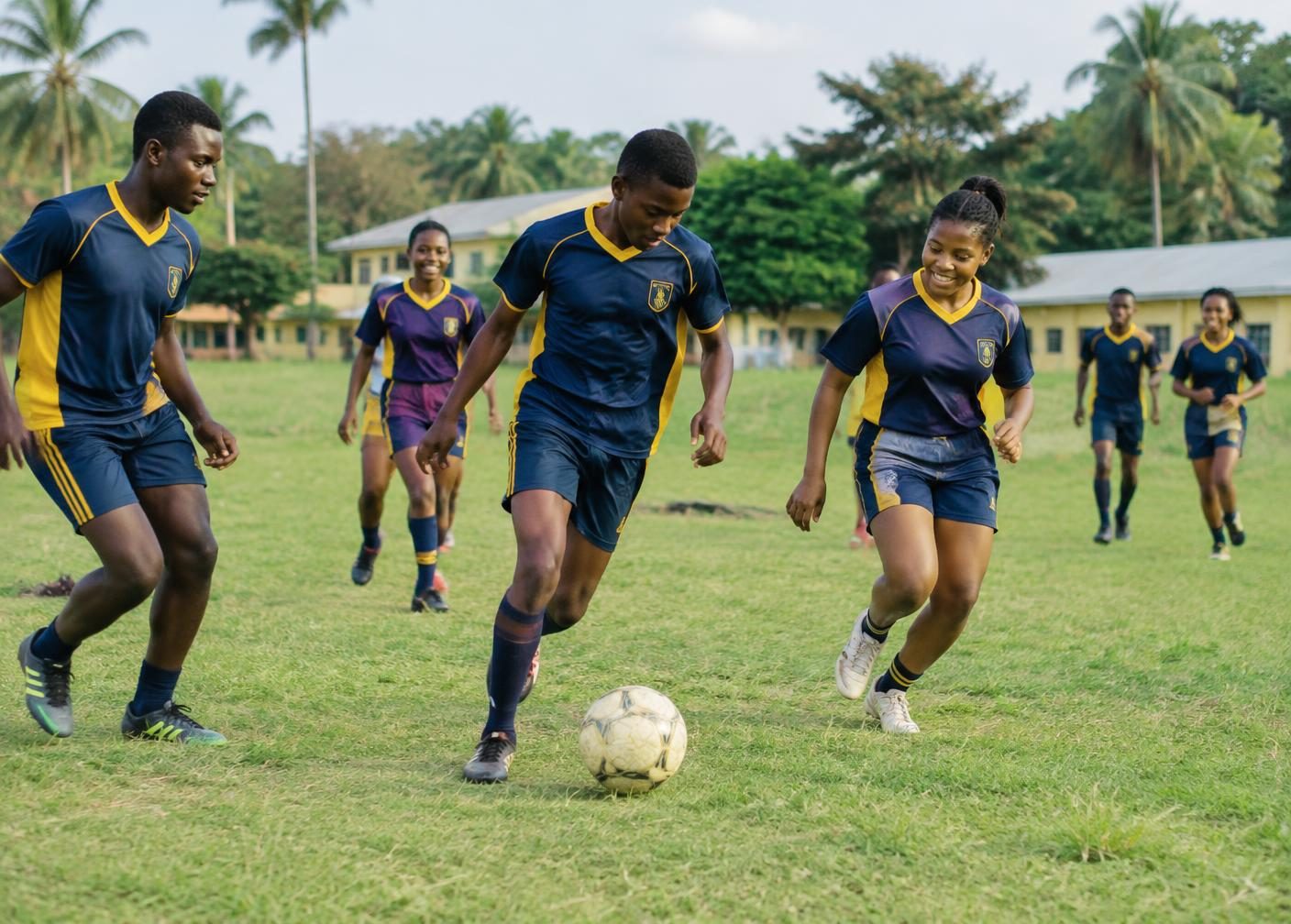Representative Ghanaian students enjoying football and teamwork